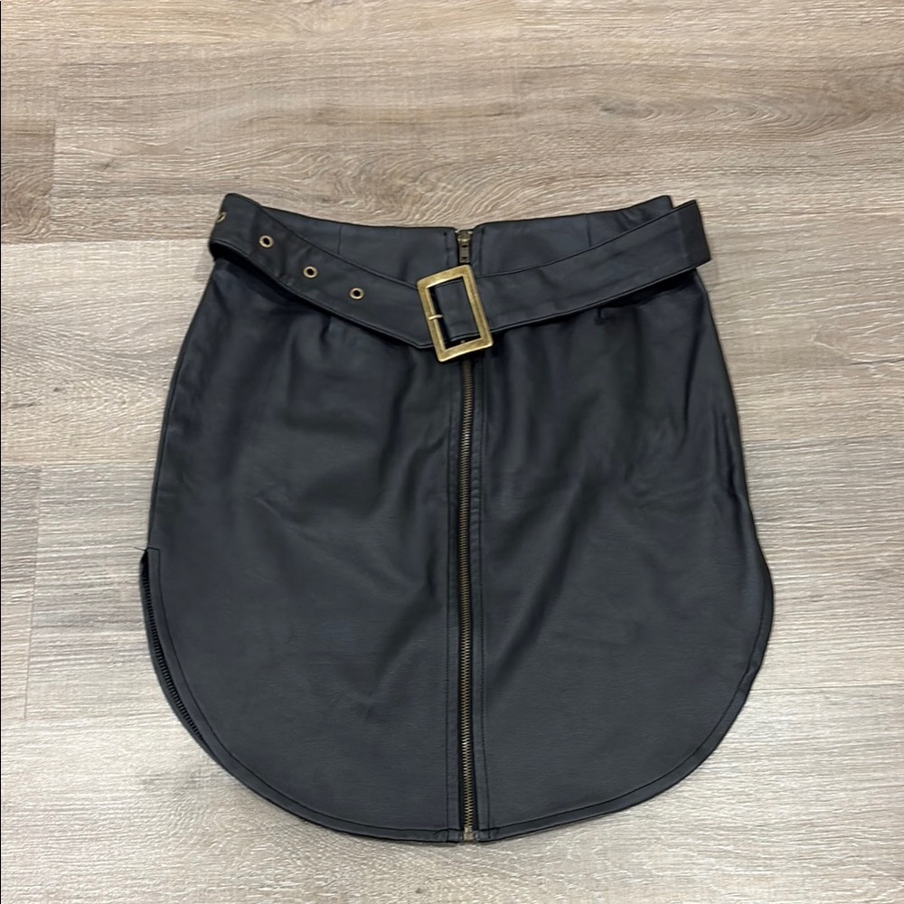 Faux Black Leather Skirt With belt